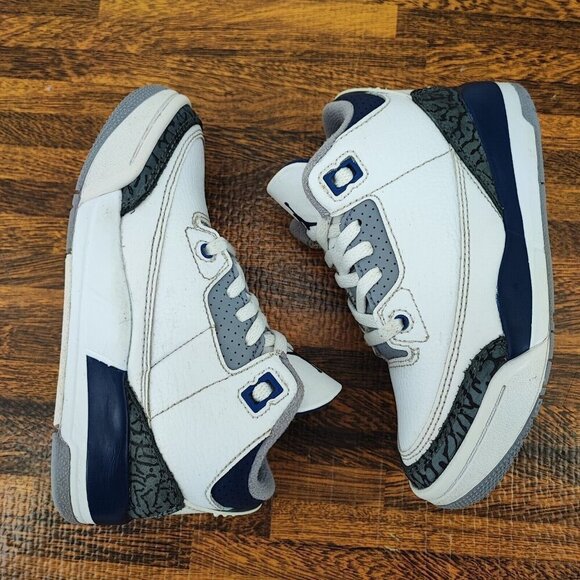 Nike Kid’s Air Jordan 3 Retro PS GS White Midnight Navy Sneakers Size 11C US - Picture 5 of 9
